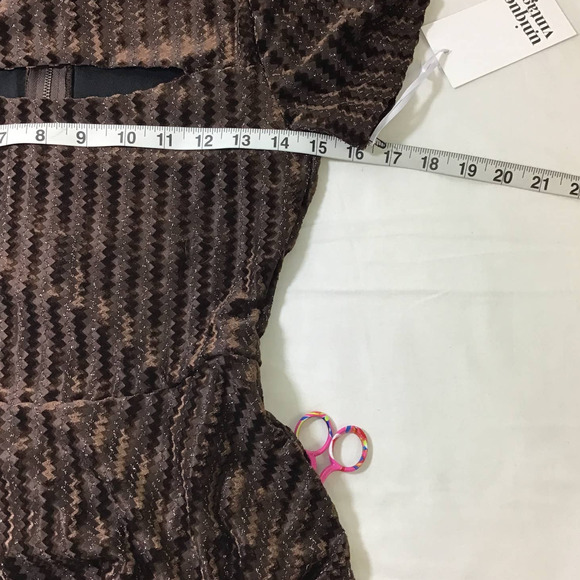 UNIQUE VINTAGE XS brown zigzag metallic velvet swing retro flare dress NWT B46 - Picture 5 of 7